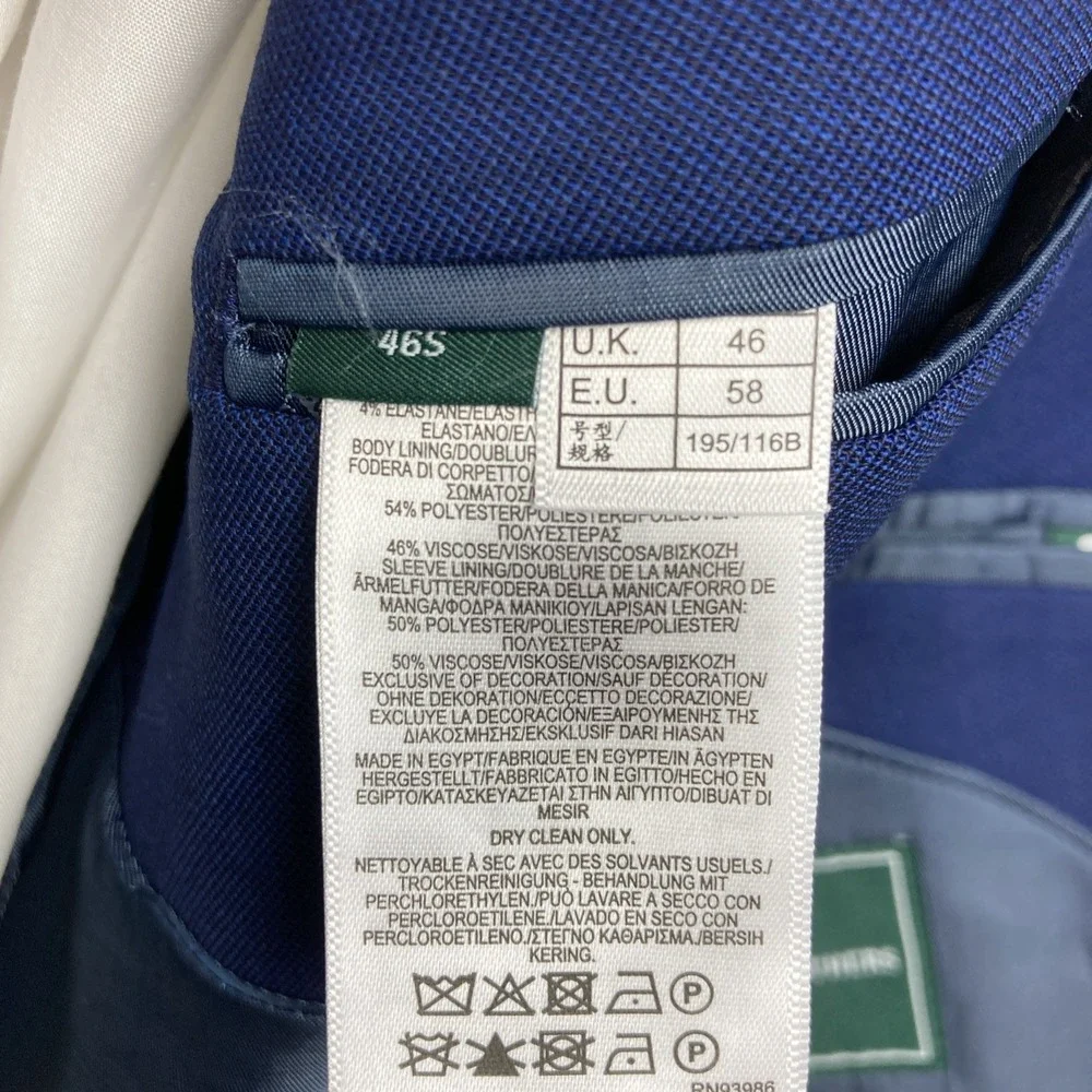 B By Brooks Brothers Mens 2-pc Suit Classic-Fit Jacket 46S Pant 38x30 Blue Wool